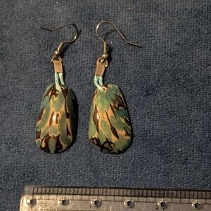 Blue And Brown Hand painted Tagua Nut Earrings